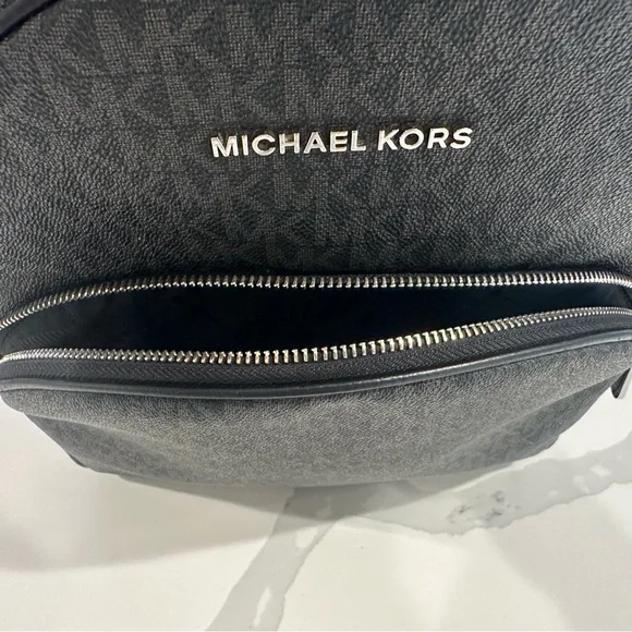 Michael Kors Logo Backpack Purse – Black/Grey MK Monogram - Picture 3 of 7